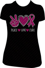Load image into Gallery viewer, Peace Love Cure Awareness Rhinstone Shirt