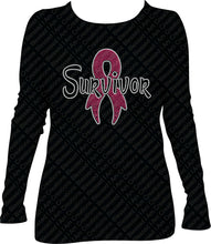 Load image into Gallery viewer, Survivor Rhinestone Shirt, Long Sleeve Survivor Awareness Shirt
