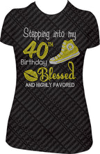 Load image into Gallery viewer, Stepping into my 40th Birthday Blessed and Highly Converse Rhinestone Birthday Shirt