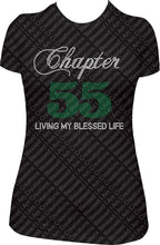 Load image into Gallery viewer, Chapter 55 rhinestone shirt, bling shirt, 55th rhinestone shirt, chapter birthday shirt, living my blessed shirt birthday shirt, birthday girl shirt