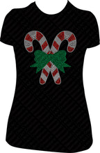 Load image into Gallery viewer, Candy Can Shirt, Christmas Candy Cane Bling Shirt, Bling Christmas Shirt, Rhinestone Christmas Shirt