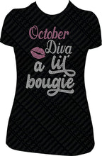 Load image into Gallery viewer, October Diva a lil bougie Rhinestone Birthday Shirt