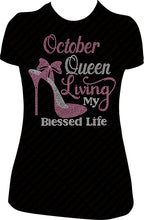 Load image into Gallery viewer, October Queen Living My Blessed Life One Shoe Rhinestone Shirt
