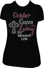 Load image into Gallery viewer, October Queen Living My Blessed Life Rhinestone Cross Shirt
