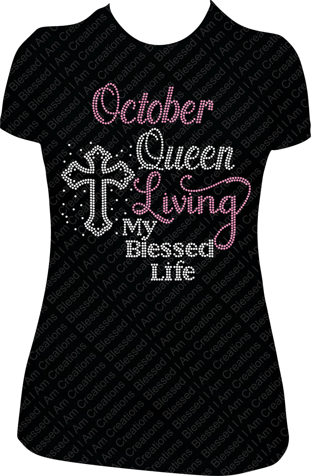 October Queen Living My Blessed Life Rhinestone Cross Shirt