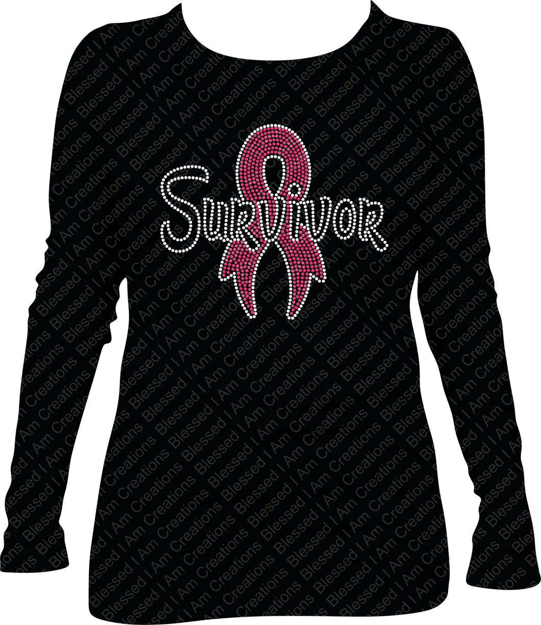 Survivor Rhinestone Shirt, Long Sleeve Survivor Awareness Shirt