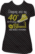 Load image into Gallery viewer, Stepping into my 40th Birthday Blessed and Highly Converse Rhinestone Birthday Shirt
