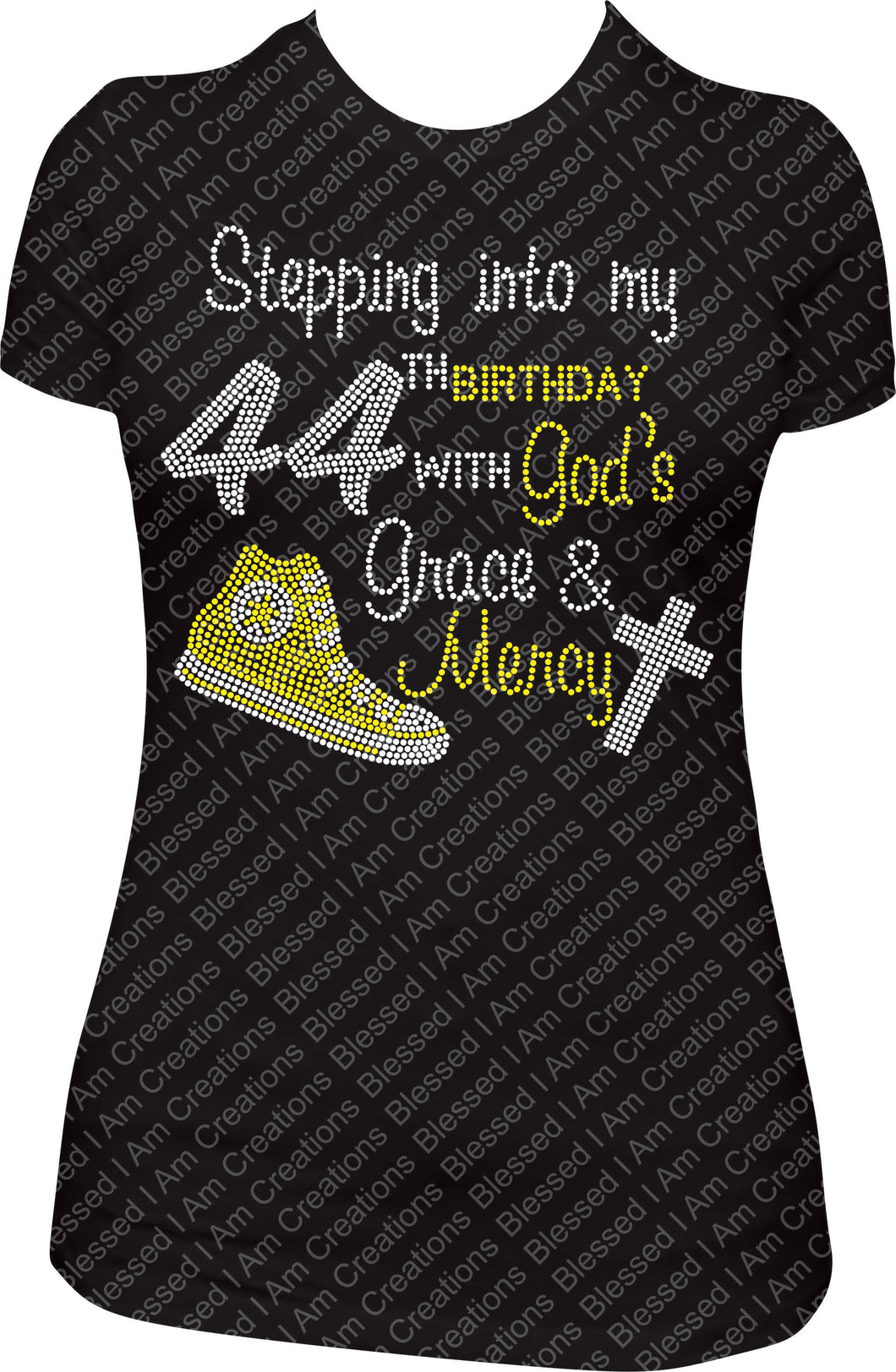 Stepping into my 44th Birthday With God's Grace and Mercy Rhinestone Shirt