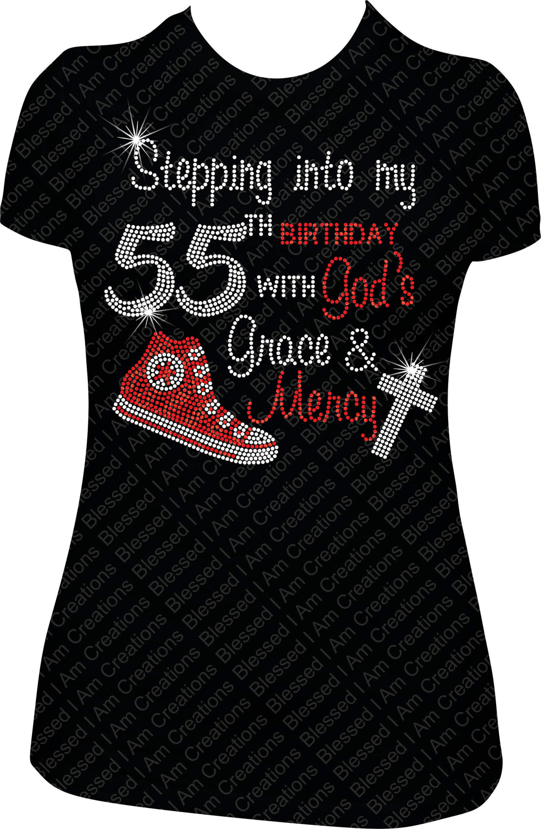 Stepping into my 55th Birthday With God's Grace and Mercy Converse Rhinestone Shirt