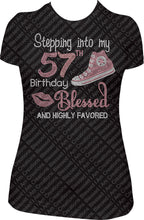 Load image into Gallery viewer, Stepping into my 57th Birthday Blessed Converse  Rhinestone Birthday Shirt
