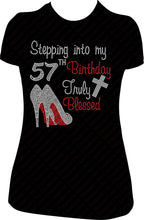 Load image into Gallery viewer, Stepping into my 57th Birthday Truly Blessed Rhinestone Birthday Shirt
