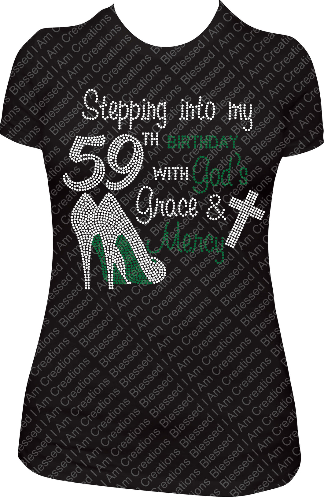 Stepping into my 59th Birthday with God's Grace and Mercy Rhinestone Birthday Shirt