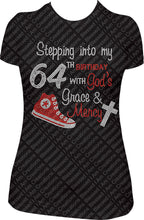 Load image into Gallery viewer, Stepping into my 64th Birthday With God&#39;s Grace and Mercy Converse Rhinestone Birthday Shirt
