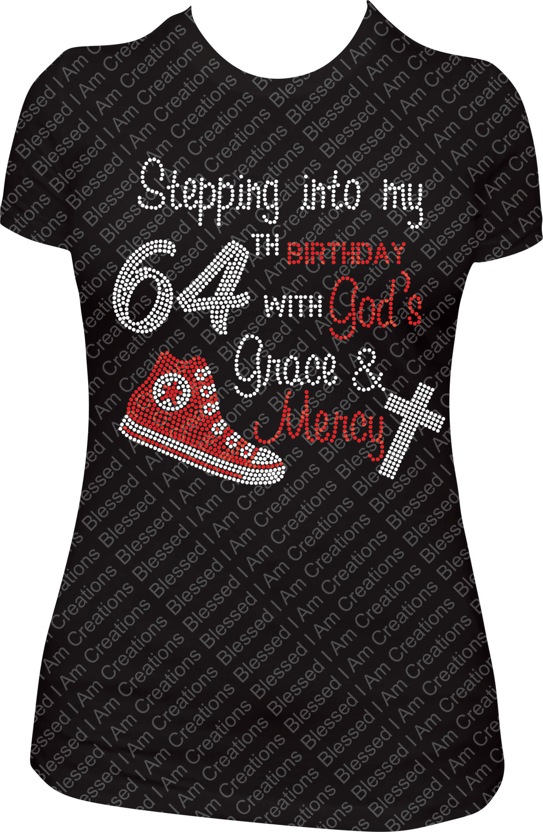 Stepping into my 64th Birthday With God's Grace and Mercy Converse Rhinestone Birthday Shirt