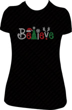 Load image into Gallery viewer, Believe Christmas Shirt, Rhinestone Christmas Shirt, Bling Christmas Shirt, 
