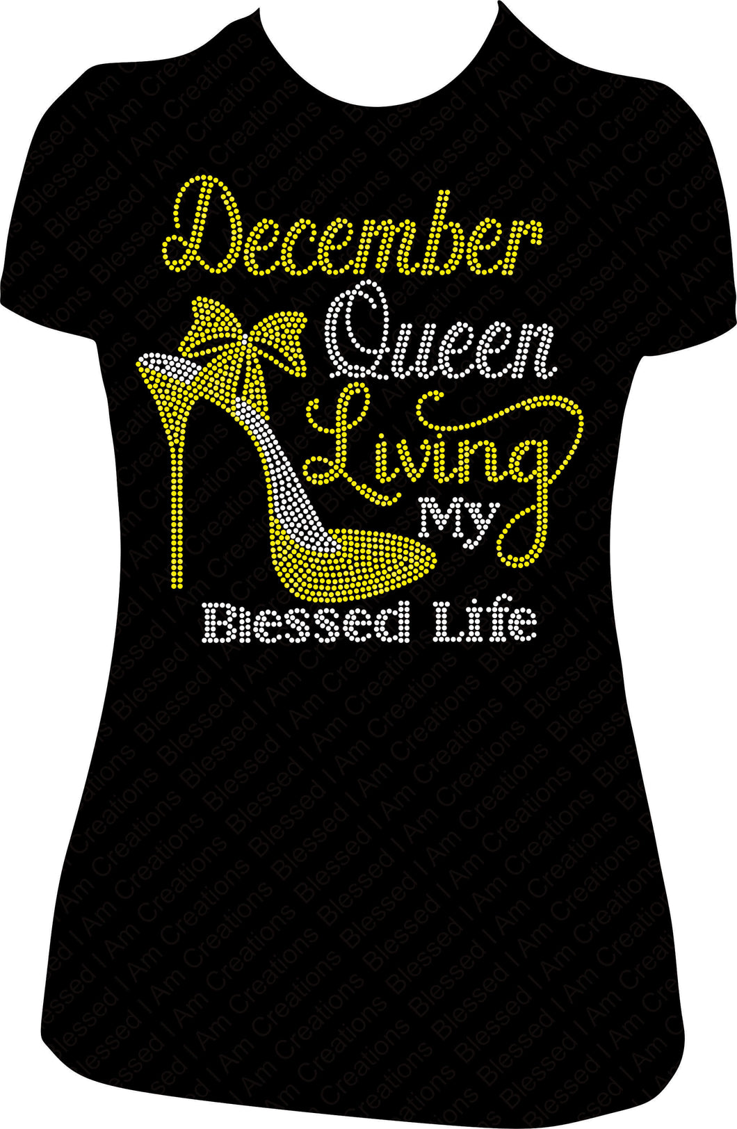 December Queen Living My Blessed Life One Shoe Rhinestone Birthday Shirt