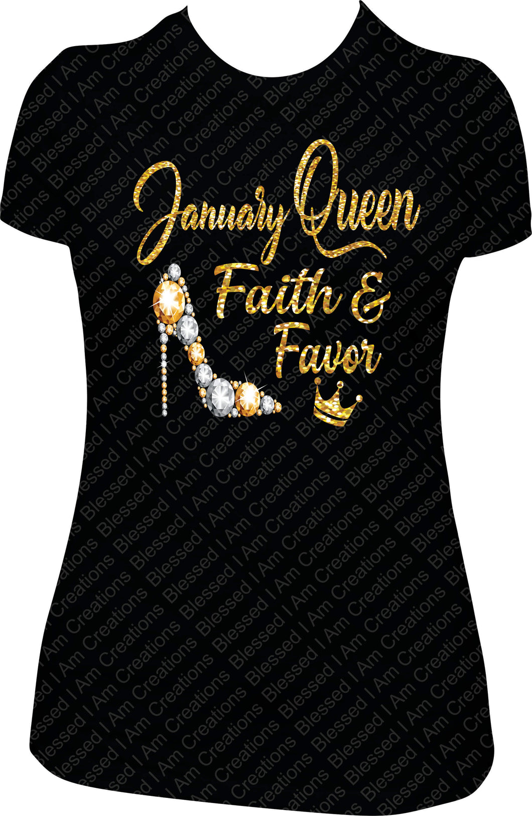 January Faith and Favor Glitter Bling Birthday Shirt