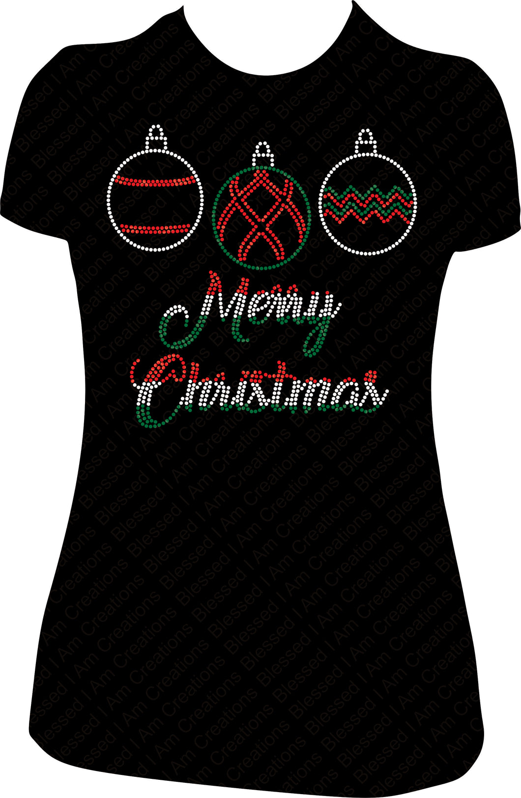 Merry Christmas Three Ornament Rhinestone Shirt