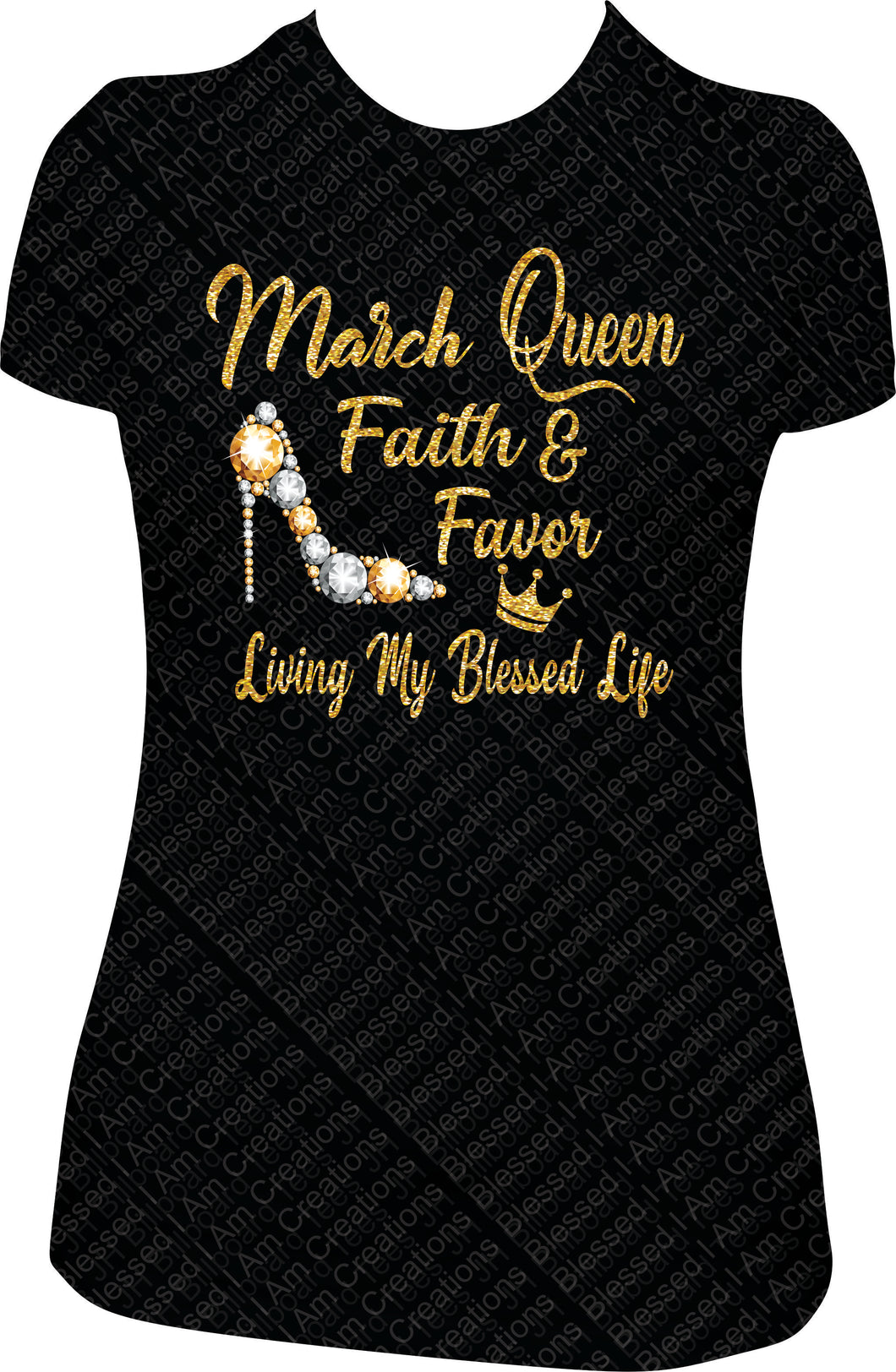March Queen Glitter Bling Shirt March Birthday Shirt